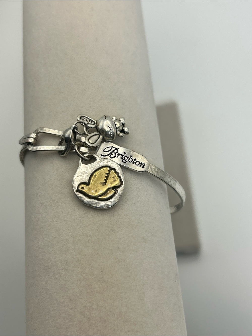 Brighton Dove Charm Bangle Bracelet Two-tone Silver Plated Love Bunny Charm 8"